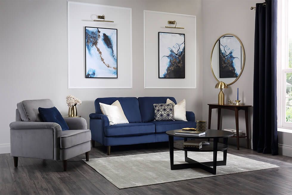 7 cách để tạo phong cách cho phòng khách màu xám và xanh lam của bạn