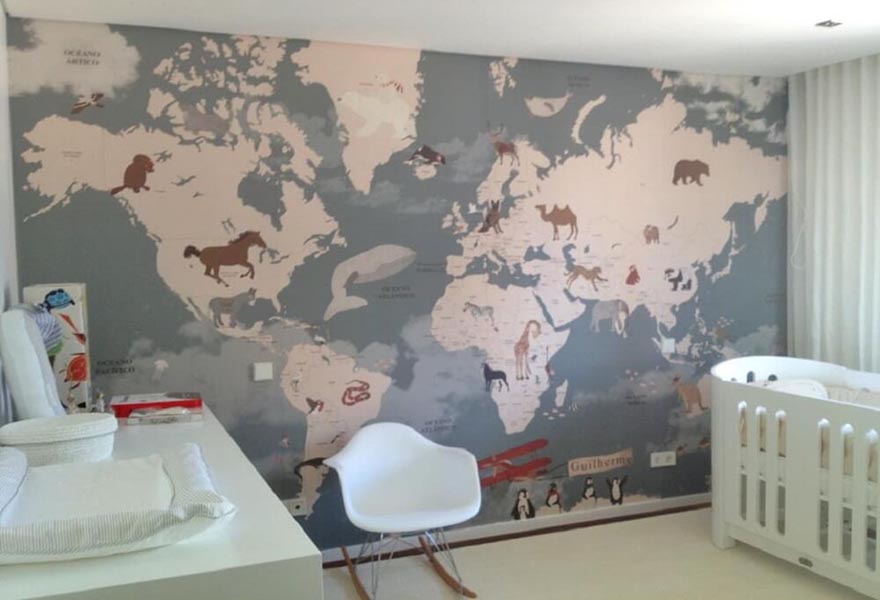 Trang trí tường nhà độc đáo với họa tiết bản đồ thế giới