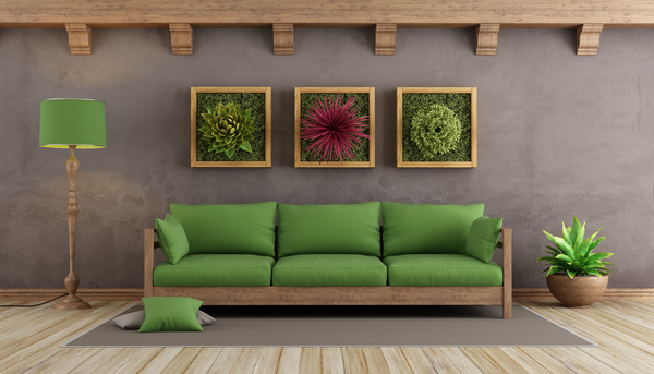 Bọc ghế sofa màu xanh lá và những nội thất đi kèm