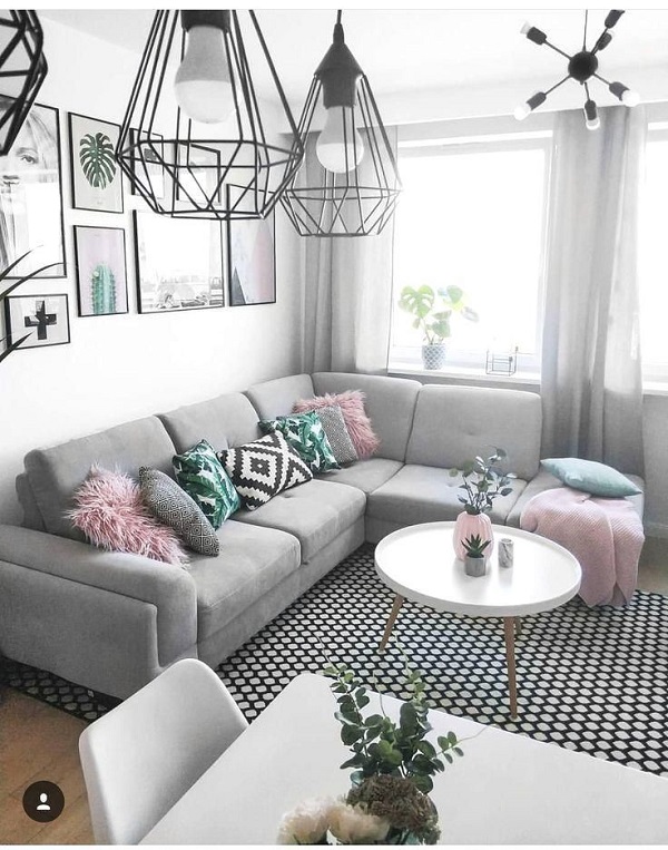 Cách phối màu với ghế sofa màu xám và màu xanh