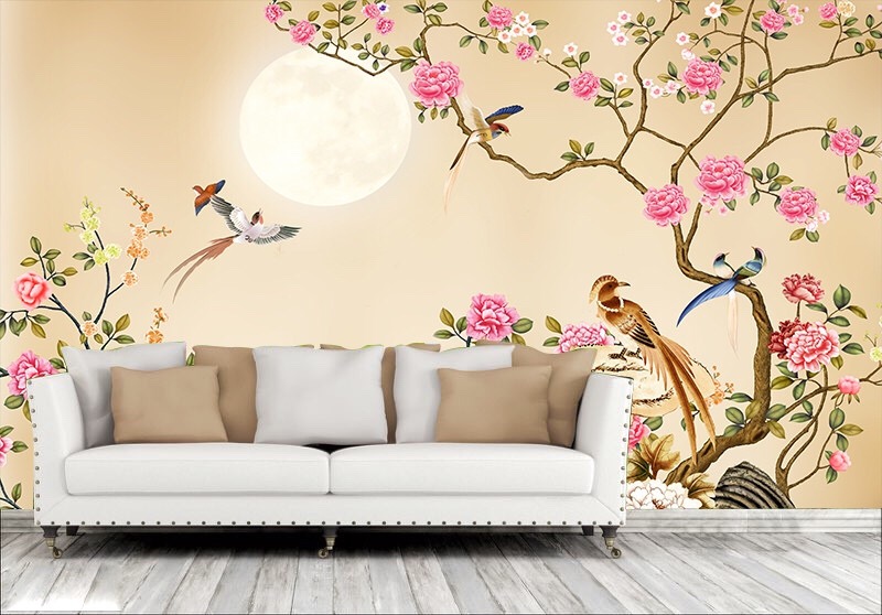 Sự kết hợp giữa sofa và giấy dán tường 3D