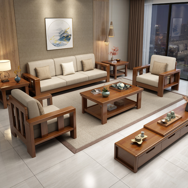 Phòng khách nổi bật với thiết kế ghế gỗ kết hợp đệm ghế