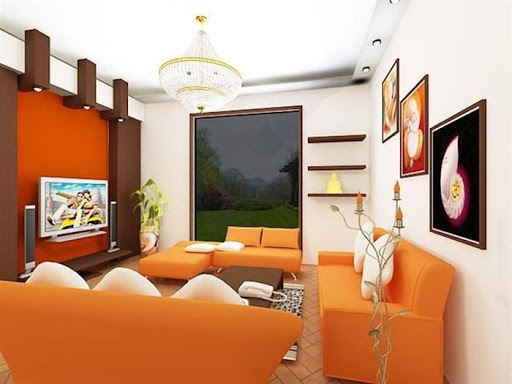 Ý tưởng phòng khách cho tính đồ thích màu cam