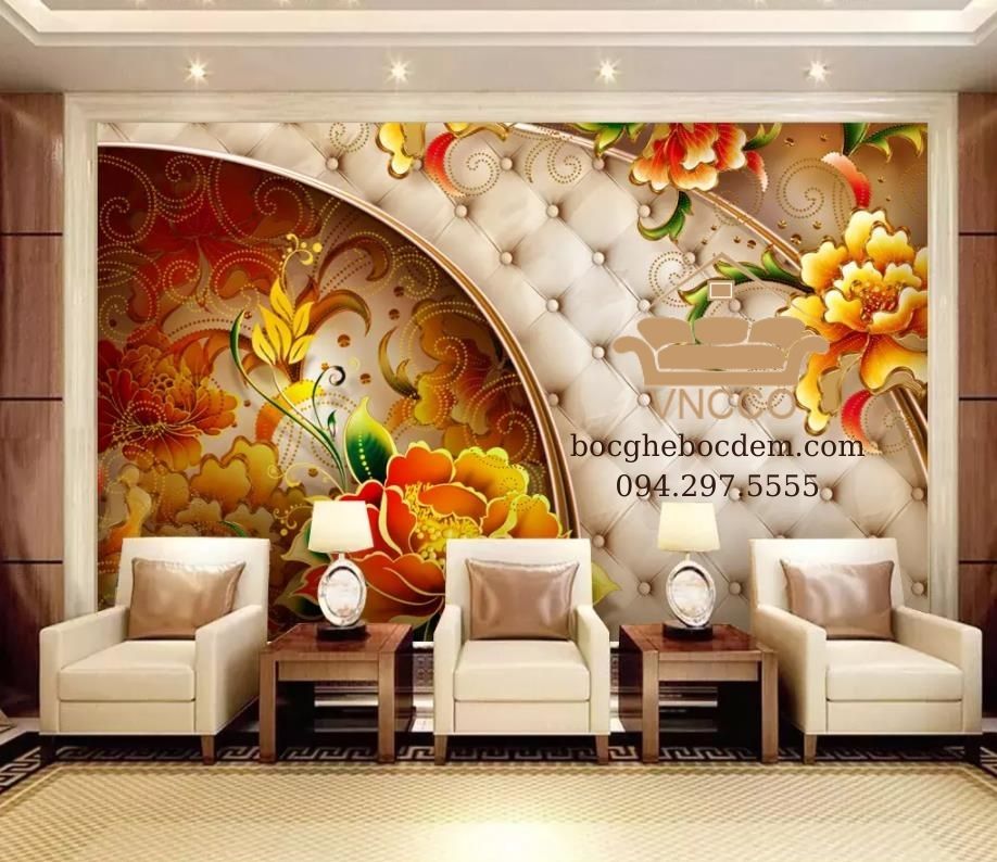 Sự kết hợp giữa sofa và giấy dán tường 3D