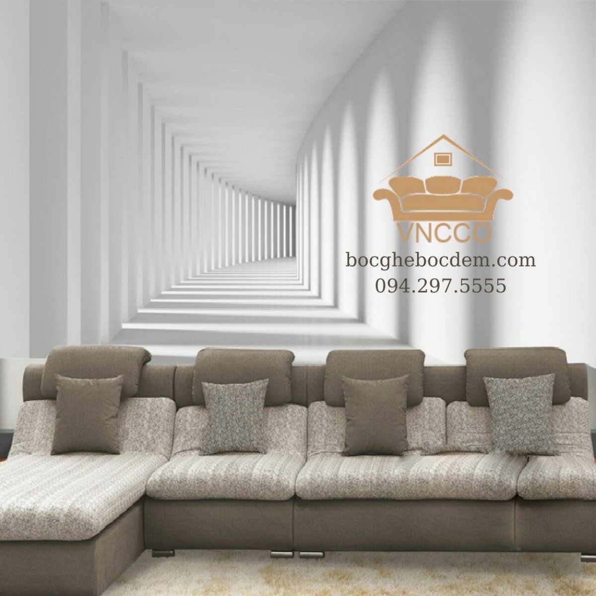 Sự kết hợp giữa sofa và giấy dán tường 3D