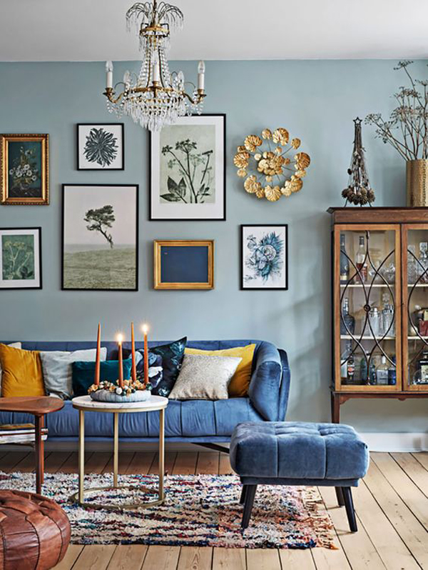 Top 5 ý tưởng trang trí phòng khách với màu xanh lam nhạt và đậm